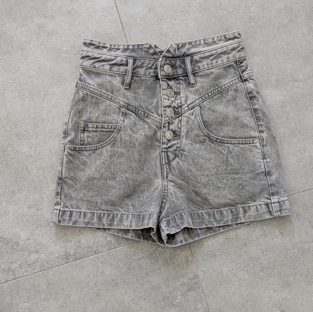 Isabel Marant High-Waist Washed Gray Denim Shorts
